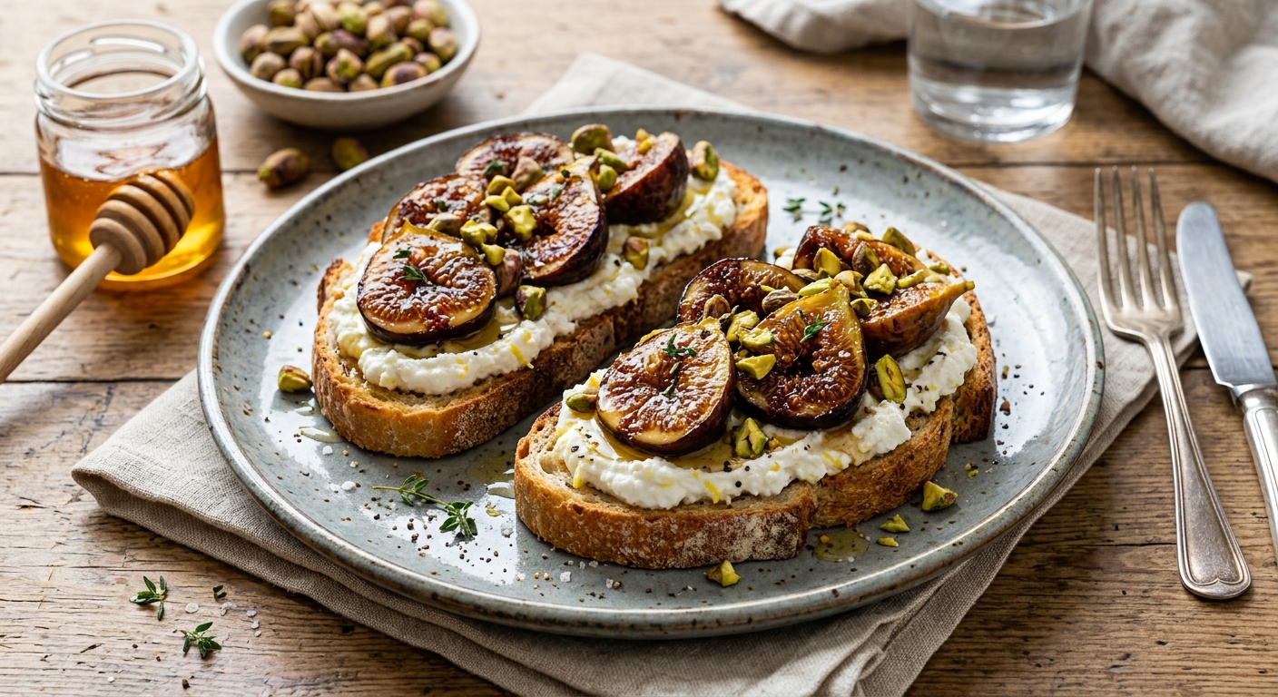 Honey-Roasted Fig and Pistachio Ricotta Tartines