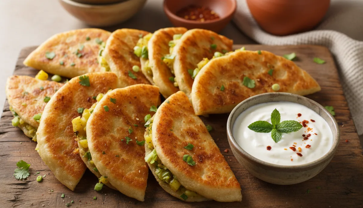 Afghan Bolani (Stuffed Flatbread) with Cooling Yogurt Dip