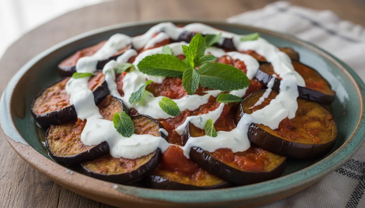 Afghan Borani Banjan (Eggplant with Yogurt and Mint Sauce)