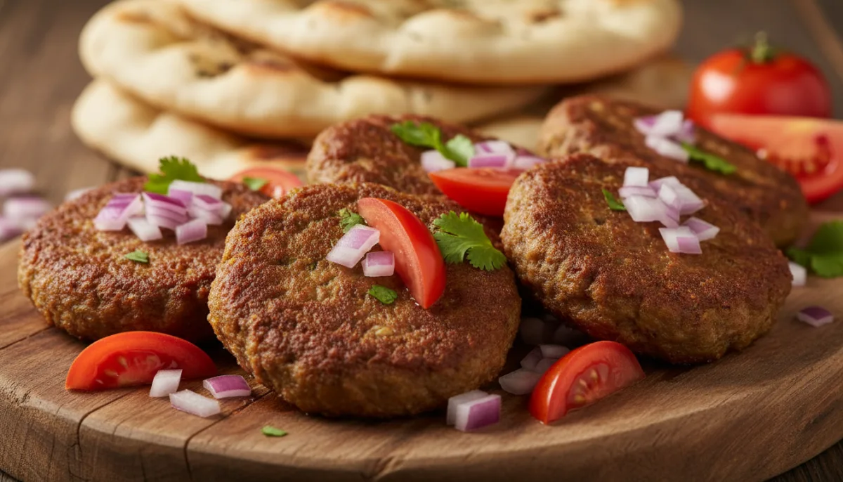 Afghan Chapli Kabob with Tomatoes and Onions