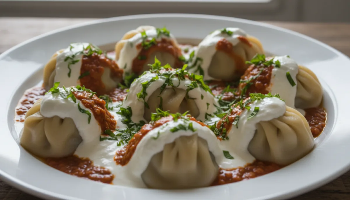 Mantu Autentike Afgane: Dumplinga Viçi të Zier me Salcë Kosi dhe Thjerrëzash