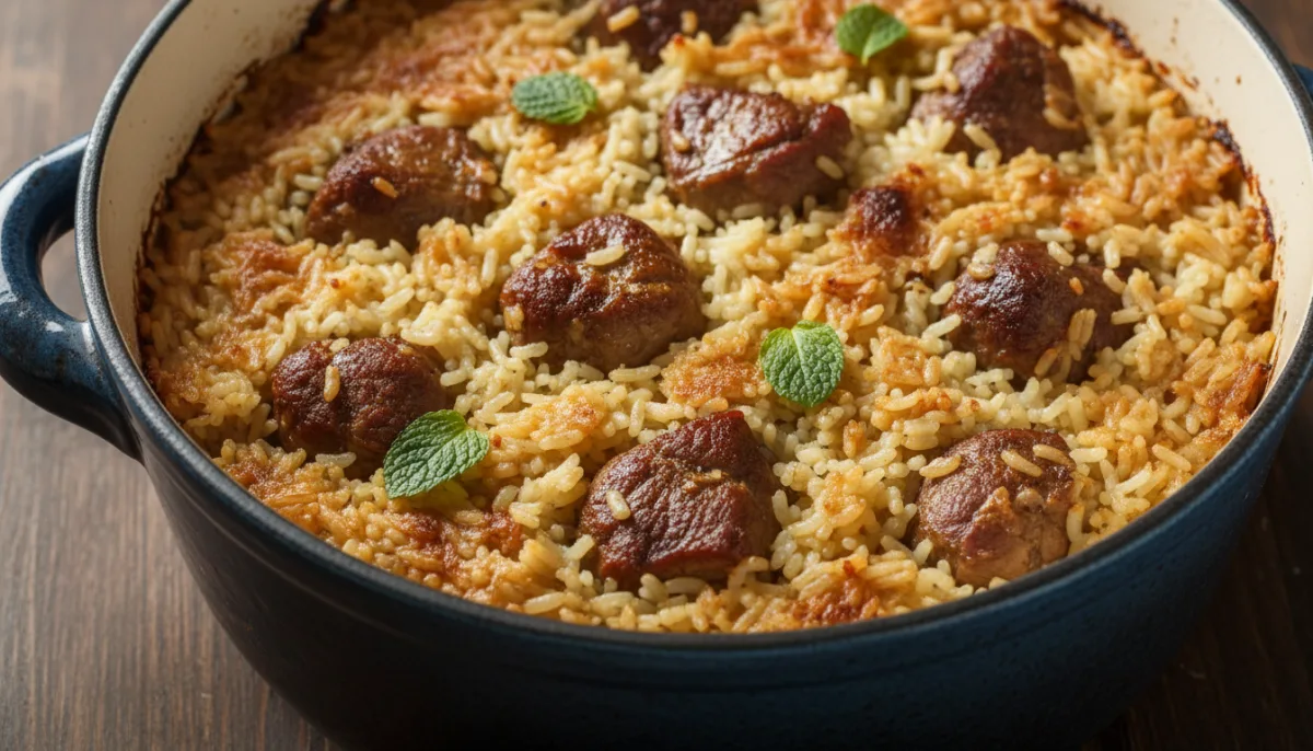 Albanian Baked Rice with Lamb (Pilaf me Mish Qengji)