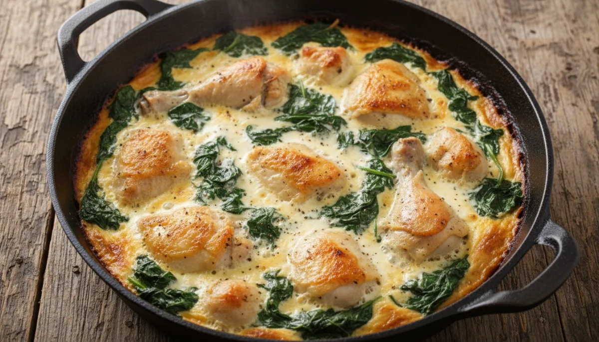 Hearty Albanian Chicken and Spinach Skillet
