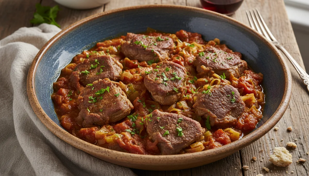 Tavë me Mish Qengji dhe Preshi (Teglia Albanese di Agnello e Porri)