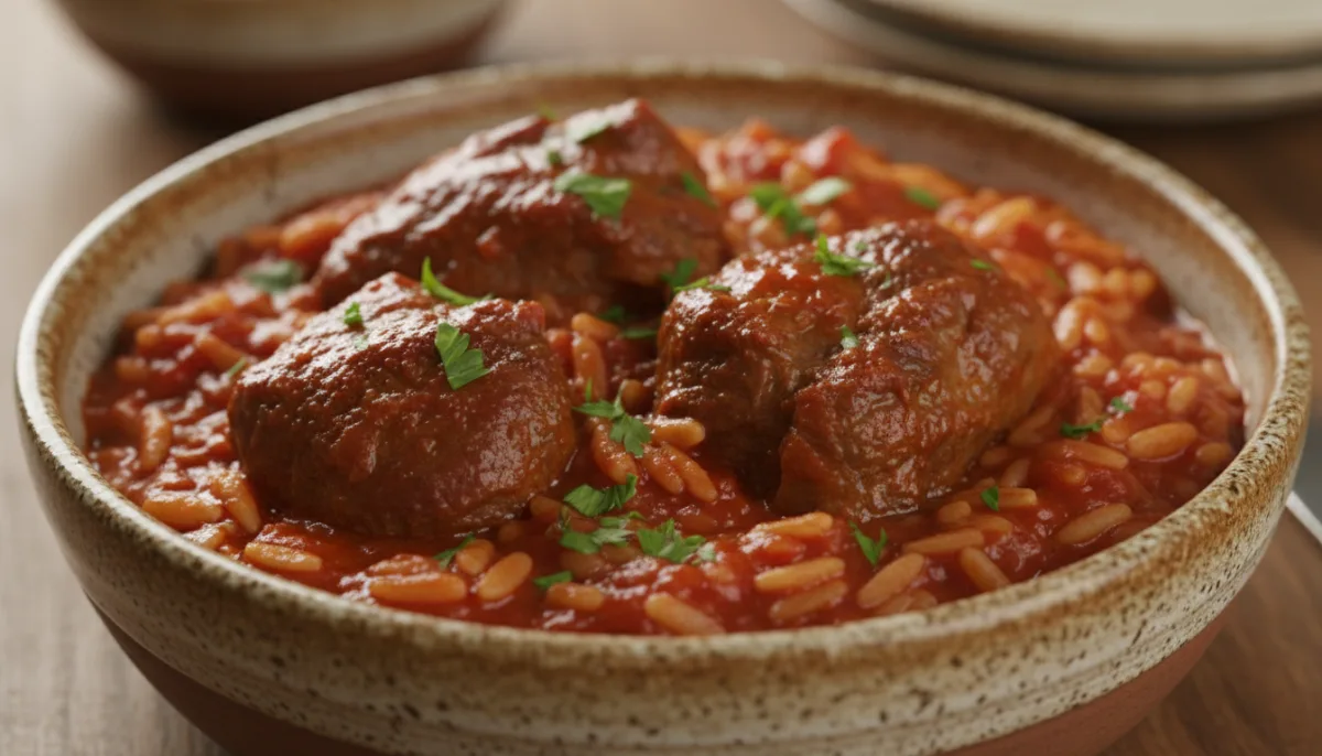 Agnello e Orzo al Forno all'Albanese (Gjella me Mish Qengji dhe Orzo)