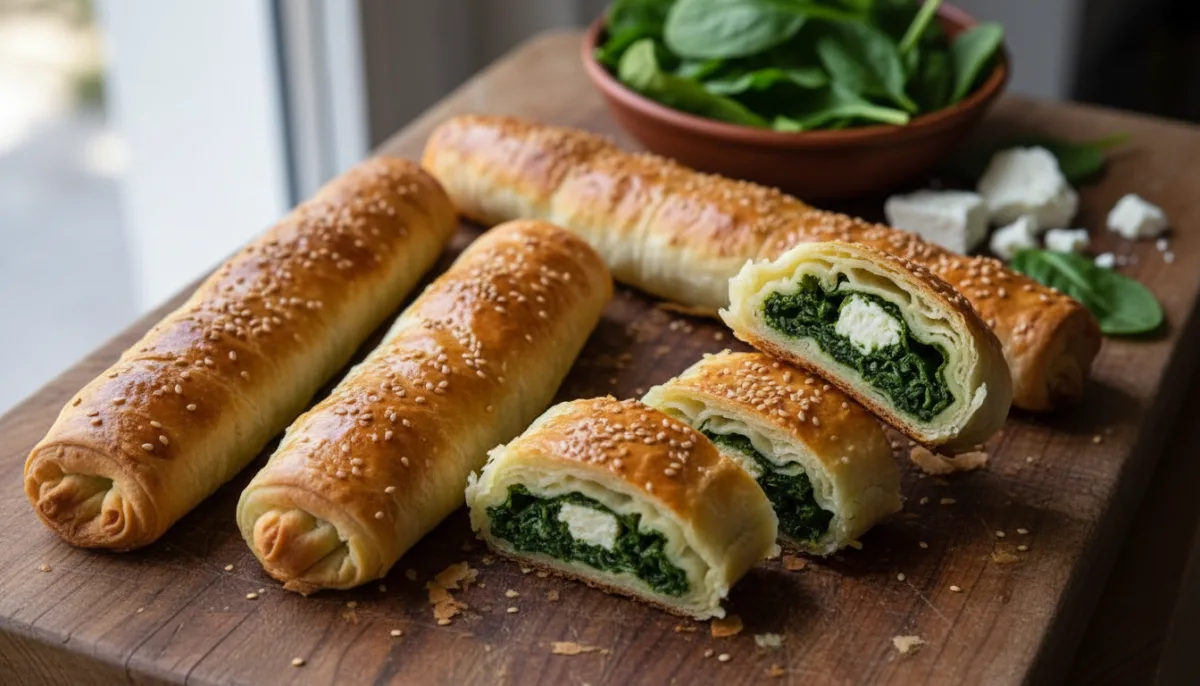 Albanian Spinach and Feta Phyllo Rolls (Byrek Me Spinaq)