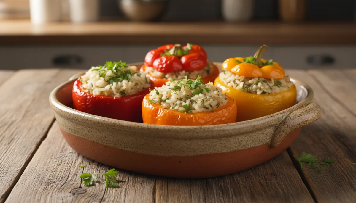 Albanian Stuffed Peppers with Rice and Herbs