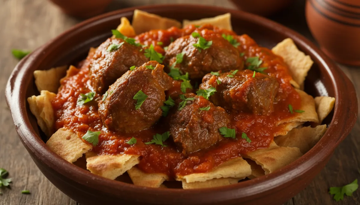 Algerian Chakhchoukha: Hand-Torn Flatbread with Spiced Lamb and Tomato Stew