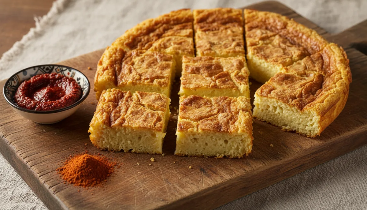 Algerische Karantika: Herzhafter Kichererbsenmehlkuchen mit Kreuzkümmel & Harissa