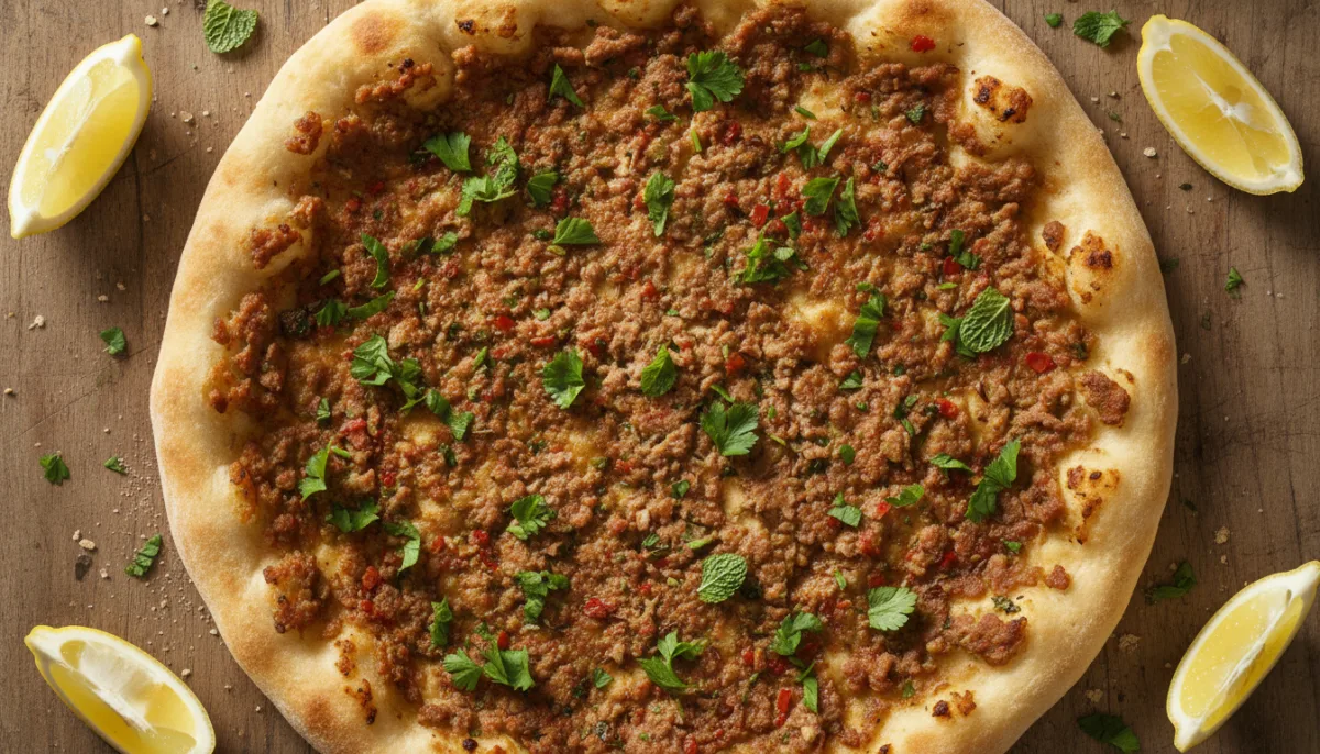 Lahmajoun Armeniane (Bukë e Sheshët me Mish) me Erëza të Freskëta dhe Limon