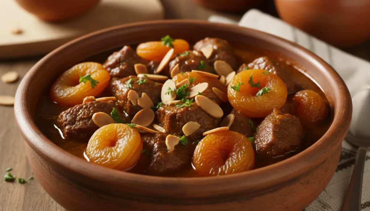 Stufato Armeno di Agnello e Albicocche con Mandorle Tostate