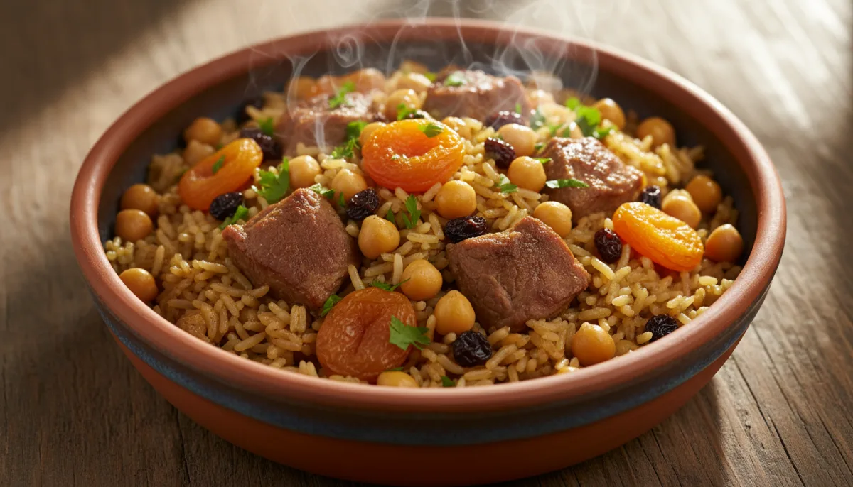 Pilaf Armene me Mish Qengji, Qiqra dhe Fruta të Thata