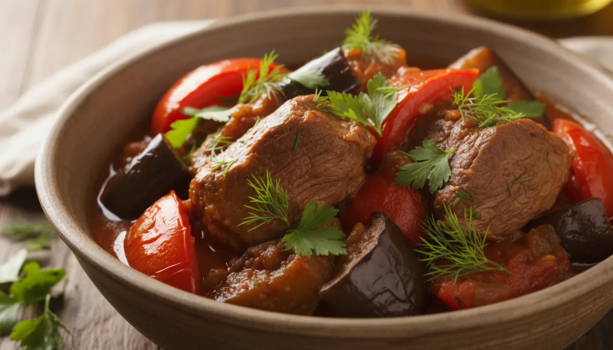 Hearty Armenian Lamb and Eggplant Stew with Tomatoes and Herbs
