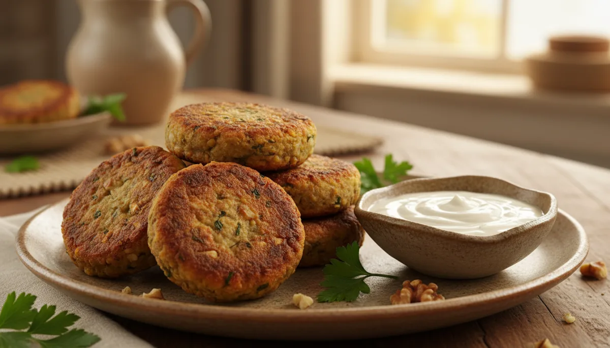 Armenian Lentil and Walnut Patties with Yogurt-Garlic Sauce