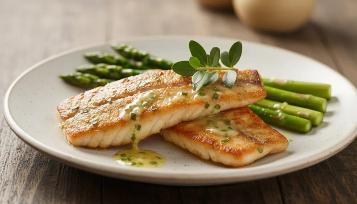 Australischer Barramundi mit Zitronenmyrtenbutter und Spargel