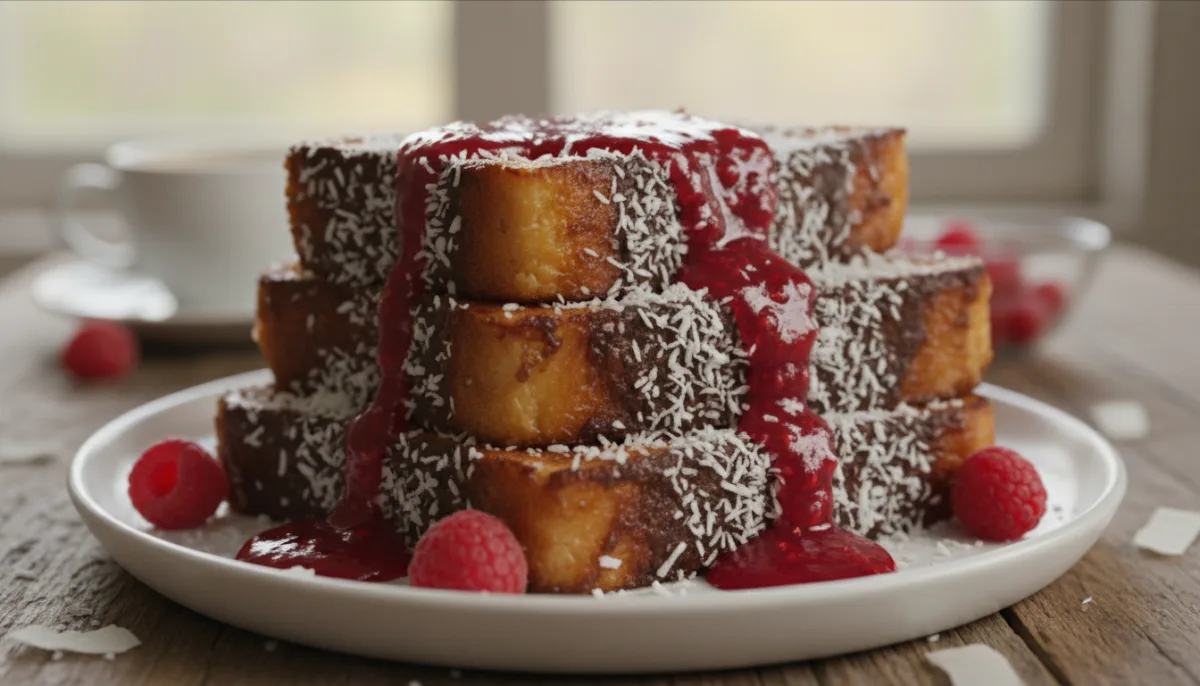 Lamington-Inspired French Toast with Raspberry Coulis