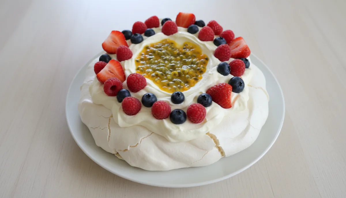 Classic Australian Pavlova with Passion Fruit and Mixed Berries