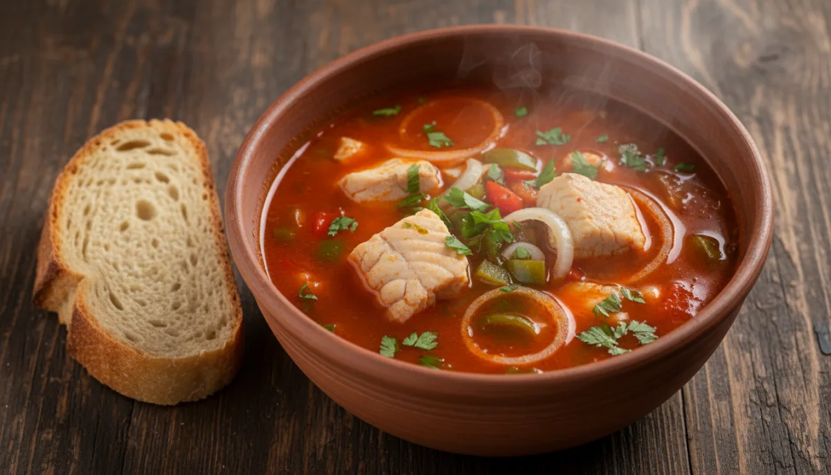 Traditional Hungarian Catfish Halászlé