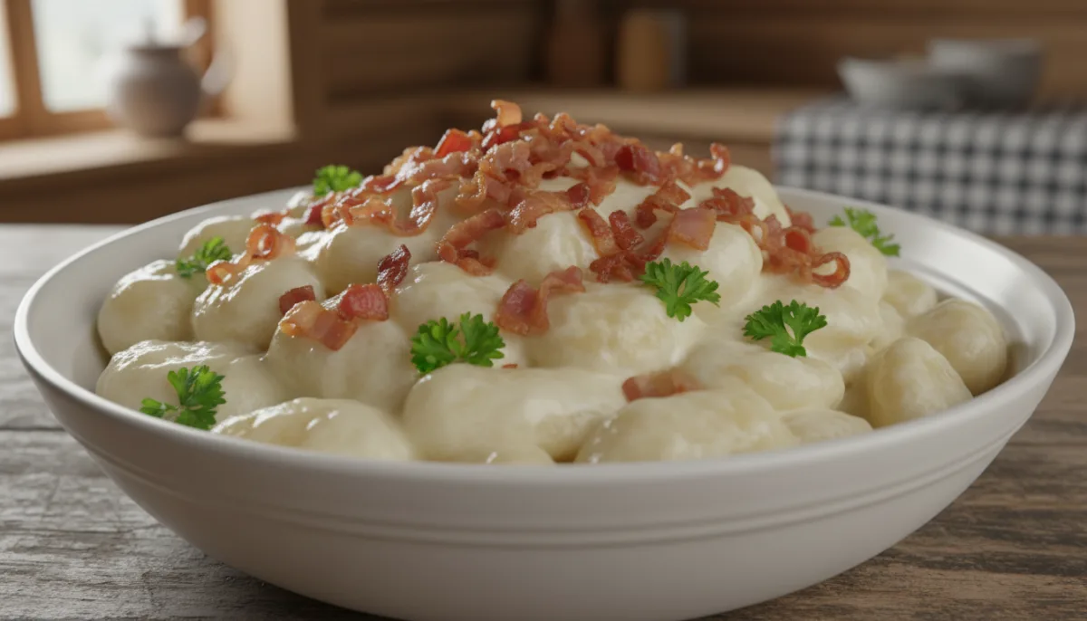 Authentic Slovak Bryndzové Halušky with Crispy Bacon