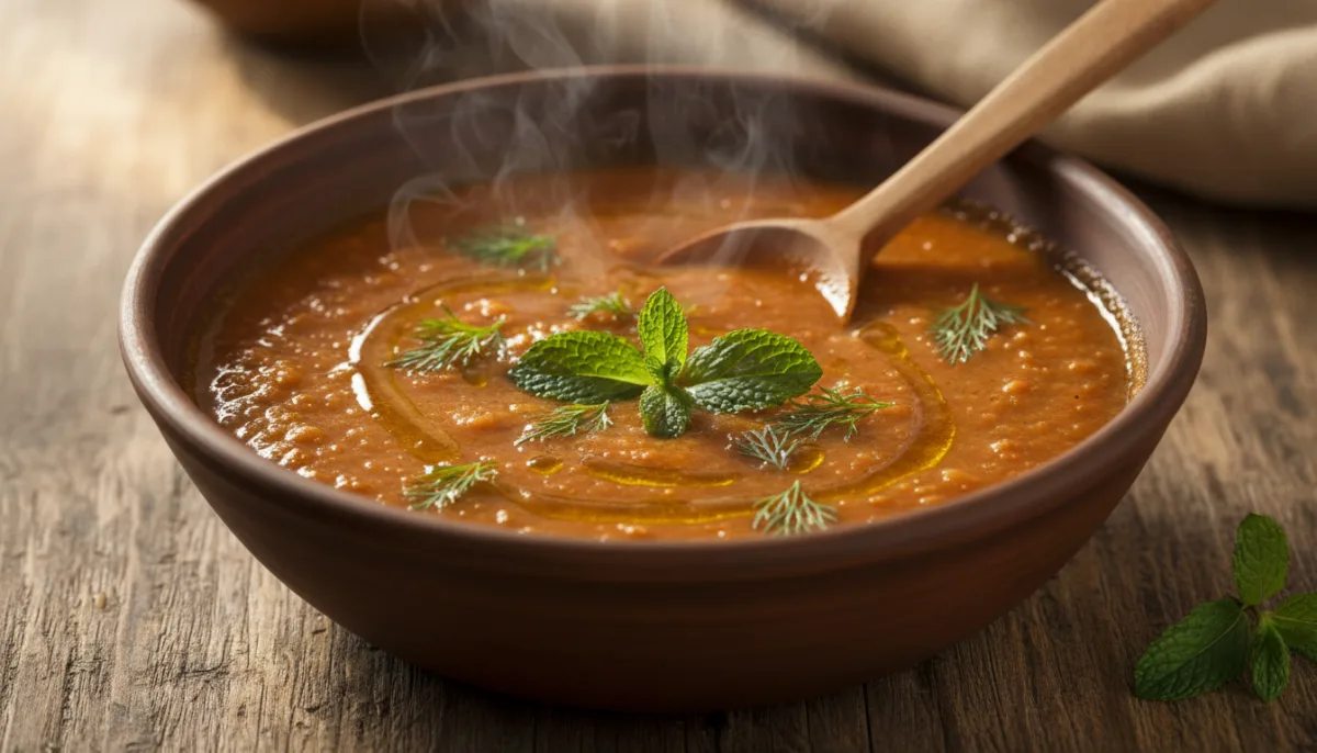 Hearty Azerbaijani Lentil and Rice Soup with Fresh Herbs