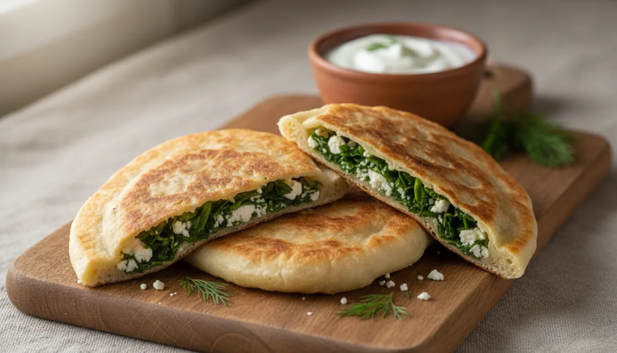 Azerbaijani Qutab with Fresh Greens and Feta