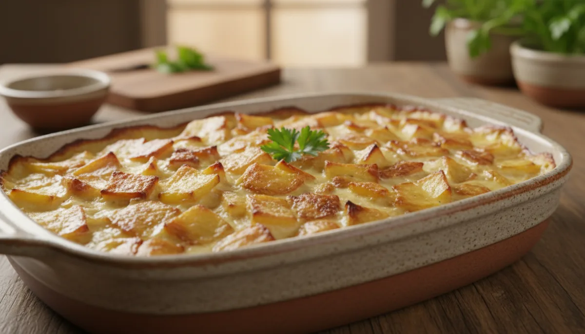 Bacalhau com Natas mit knusprigen Bratkartoffeln
