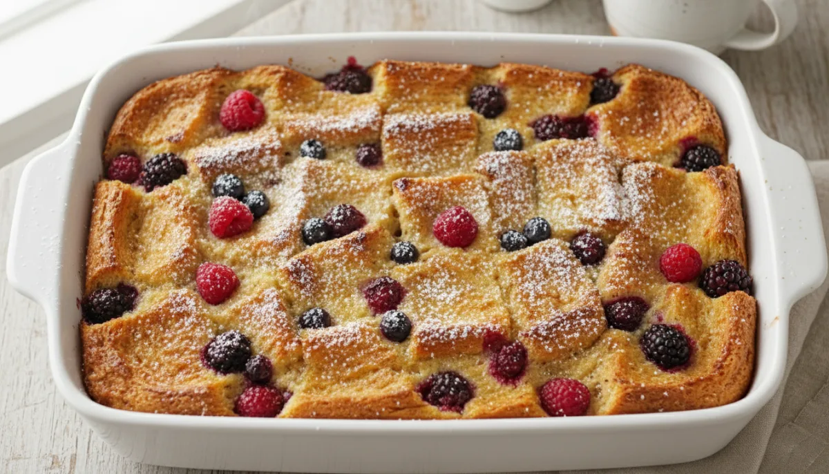 Baked Brioche French Toast Casserole with Berries