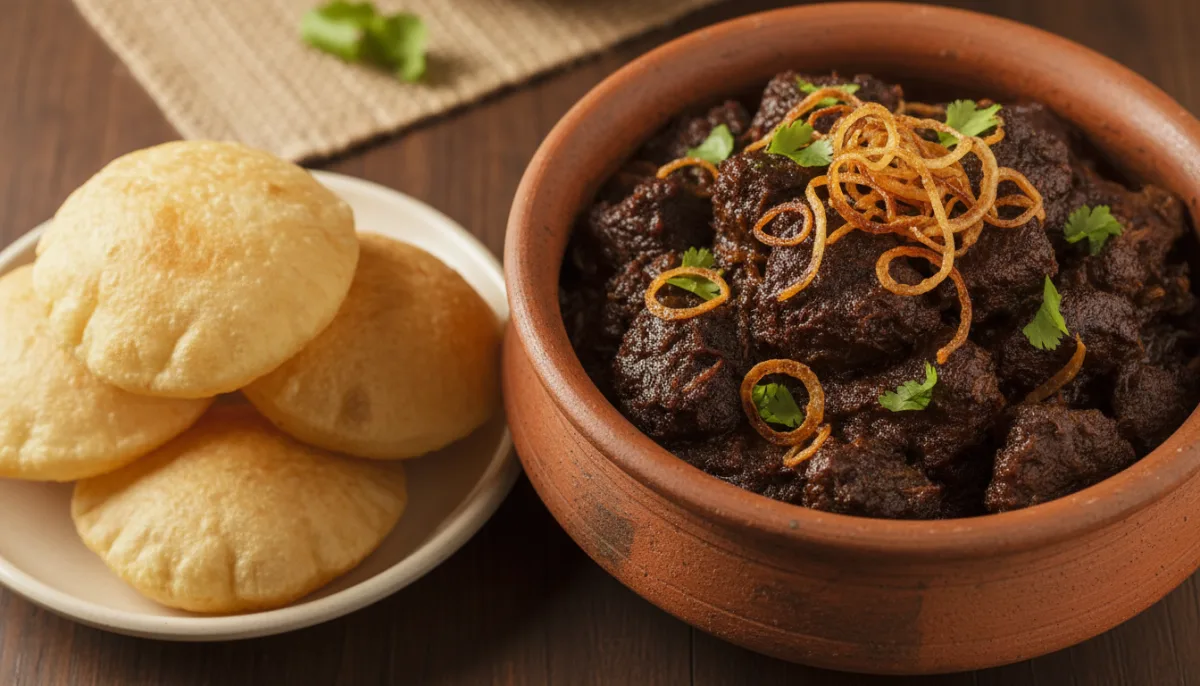 Bangladeshi Beef Kala Bhuna with Luchi