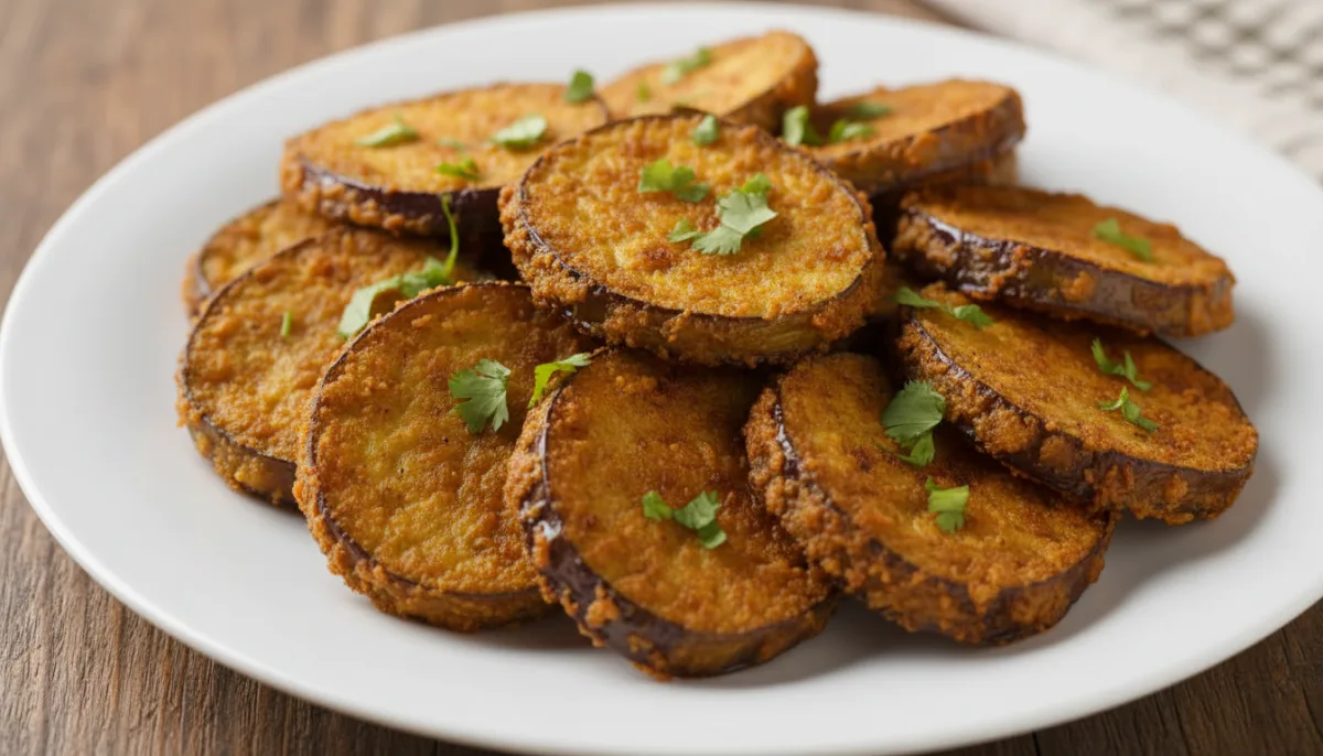 Golden Fried Eggplant with Mustard Oil (Begun Bhaja)
