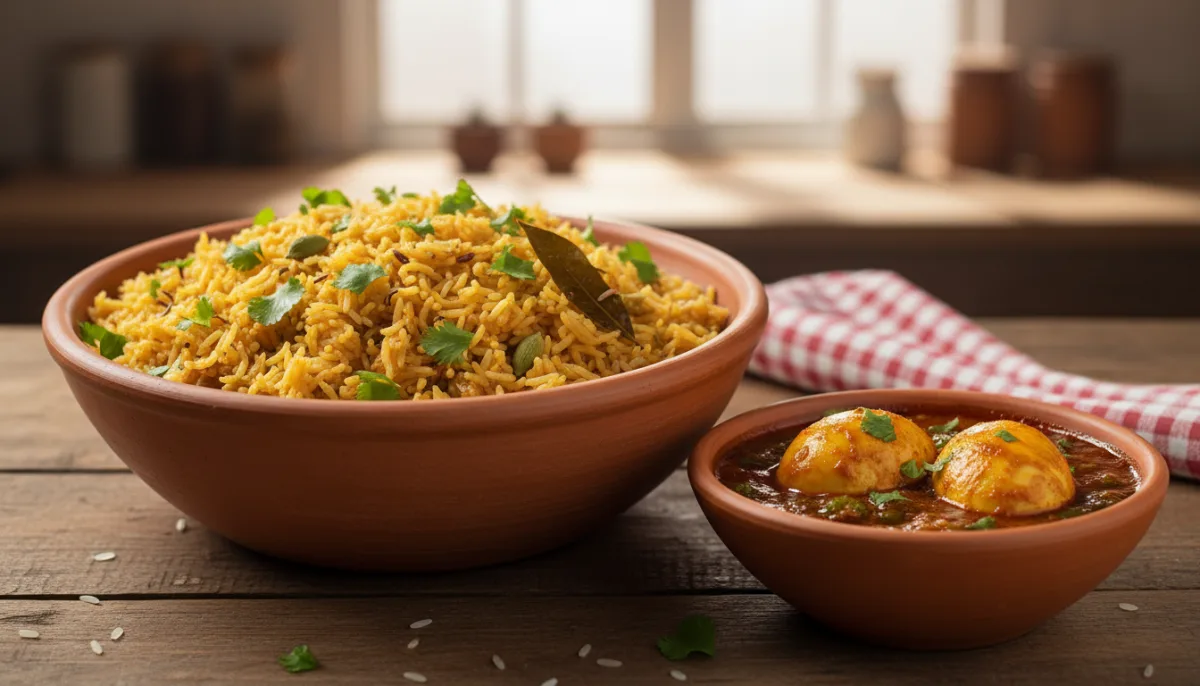 Bangladeshi Bhuna Khichuri with Egg Curry
