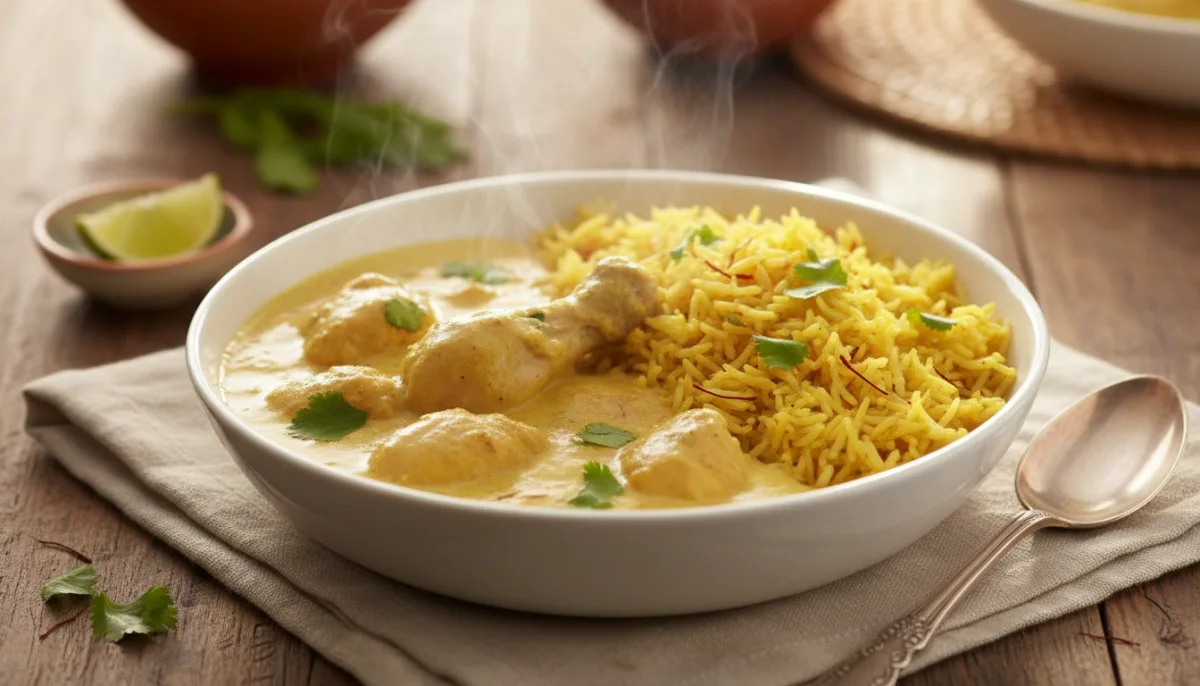 Classic Bangladeshi Chicken Korma with Saffron Rice
