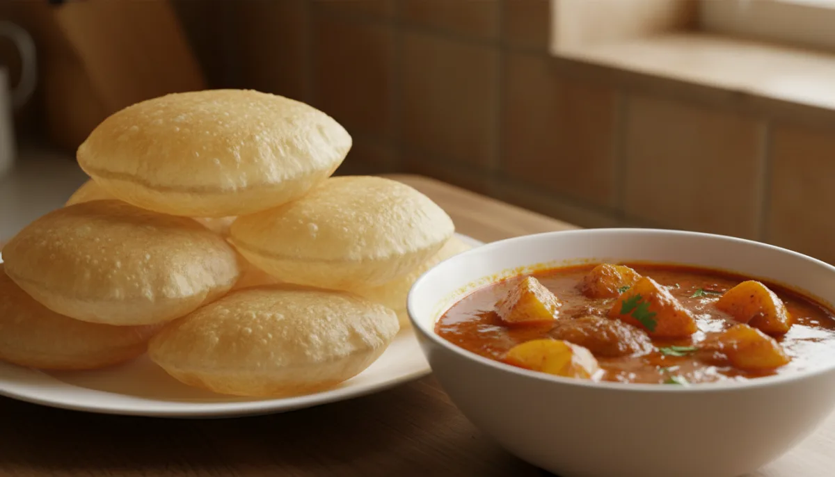 Bangladeshi Luchi and Alur Dom (Fried Flatbread with Potato Curry)