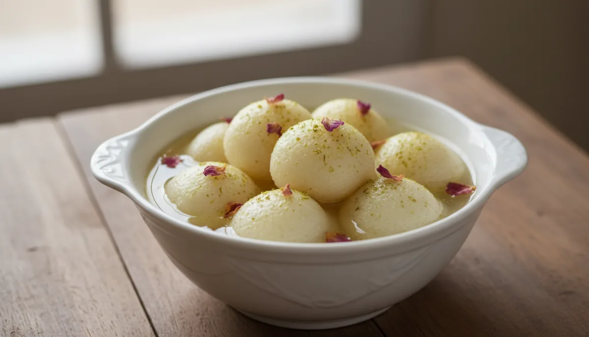 Rosogolla de Bangladesh com Calda Aromática de Água de Rosas