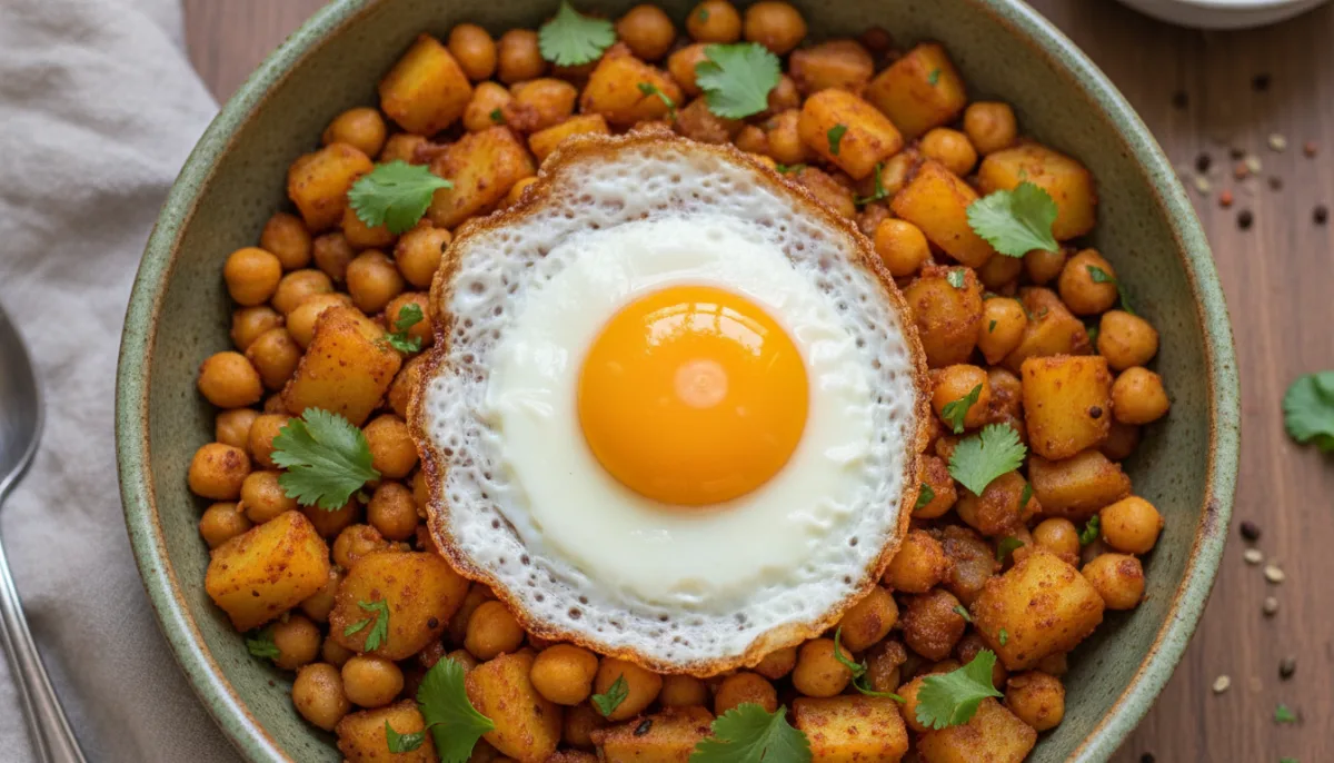 Hash Bangladeshi me Qiqra dhe Patate të Erëzuara, me Vezë të Fërguar