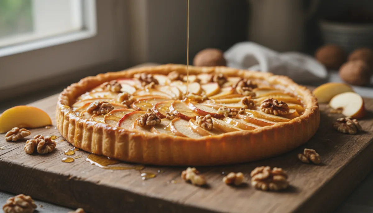 Rustic Basque Apple and Walnut Tart with Honey Drizzle