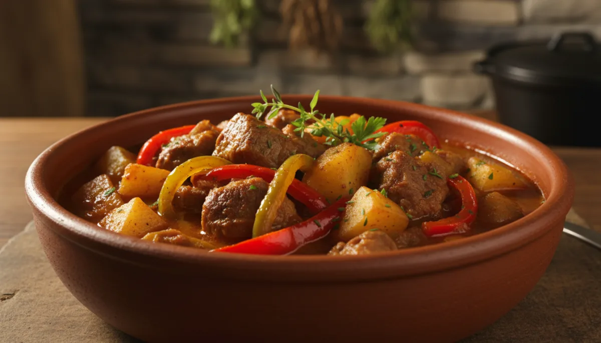 Gjella Baske me Mish Qengji, Patate dhe Speca (Piperade)