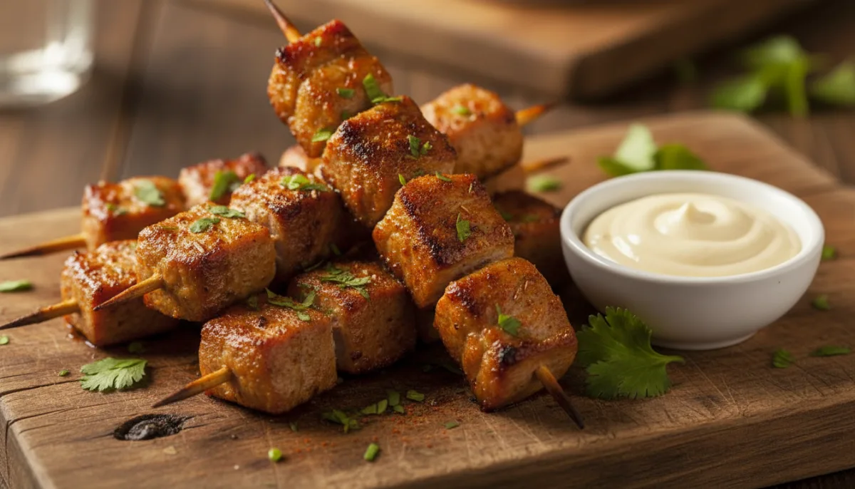 Basque Pintxos Morunos: Spiced Pork Skewers with Aioli
