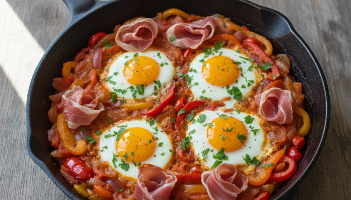 Basque Piperade with Eggs and Bayonne Ham