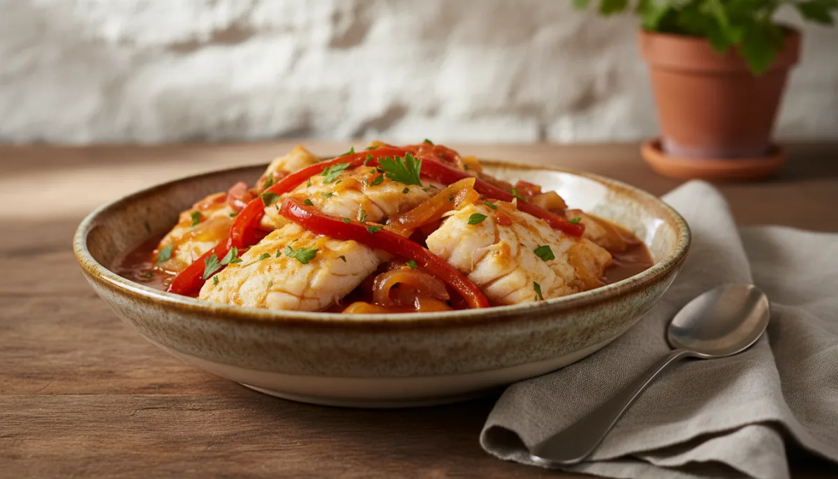 Traditional Basque Cod with Peppers and Onions (Bacalao a la Vizcaína)