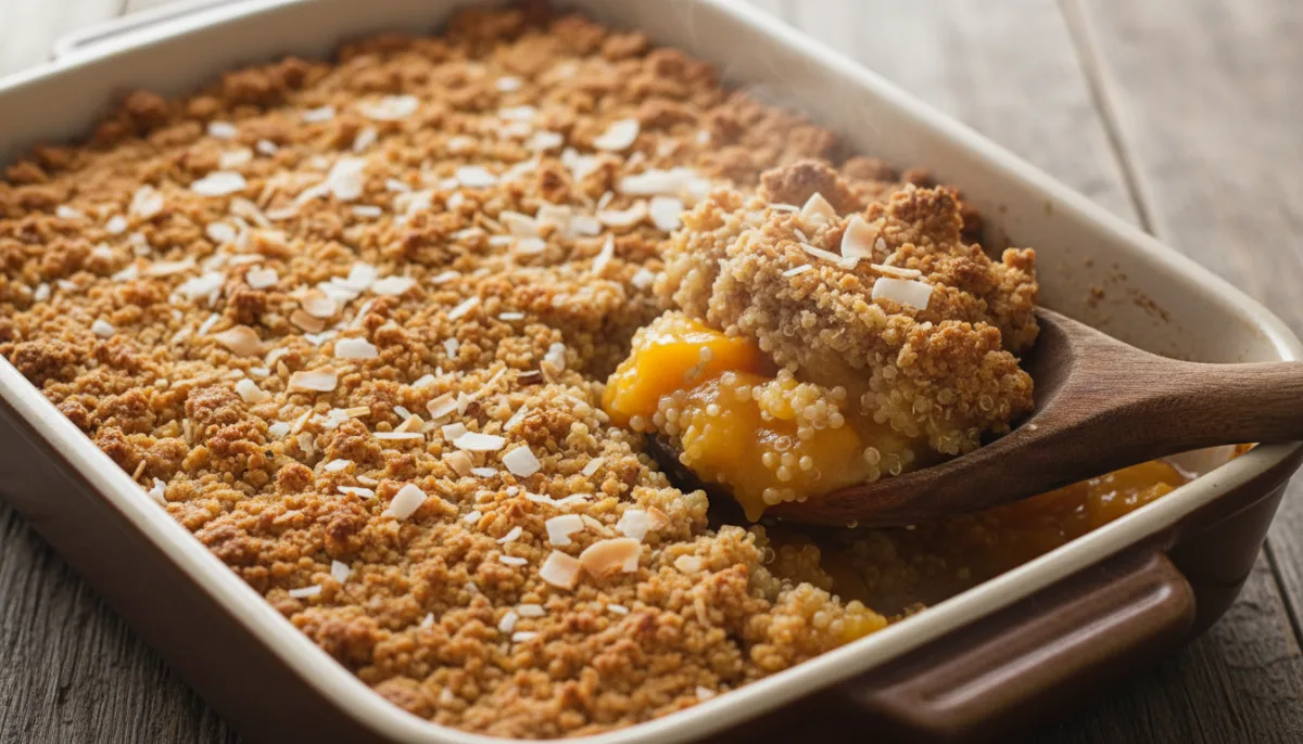 Bolivian Quinoa and Peach Crumble with Toasted Coconut