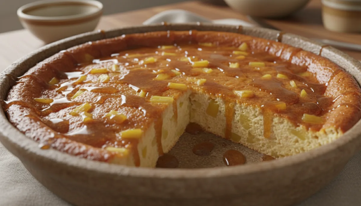Bolivian Sweet Potato and Pineapple Pudding with Spiced Rum Glaze