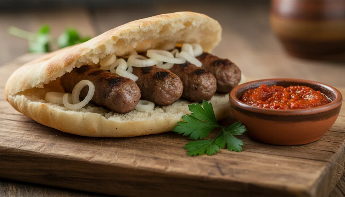 Bosnian Ćevapi with Ajvar and Warm Pita