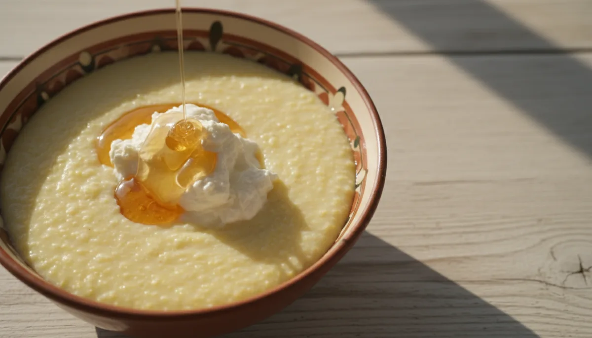 Bosnian Cicvara (Cornmeal Porridge) with Kajmak and Honey