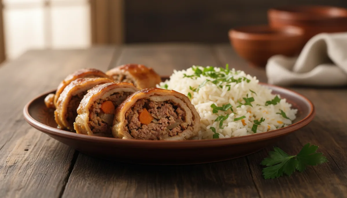 Hadžijski Ćevap: Bosnian Veal Rolls with Savory Filling and Rice Pilaf