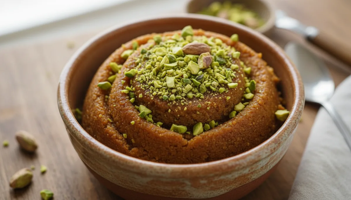Halva de Sémola Búlgara con Agua de Rosas y Pistachos