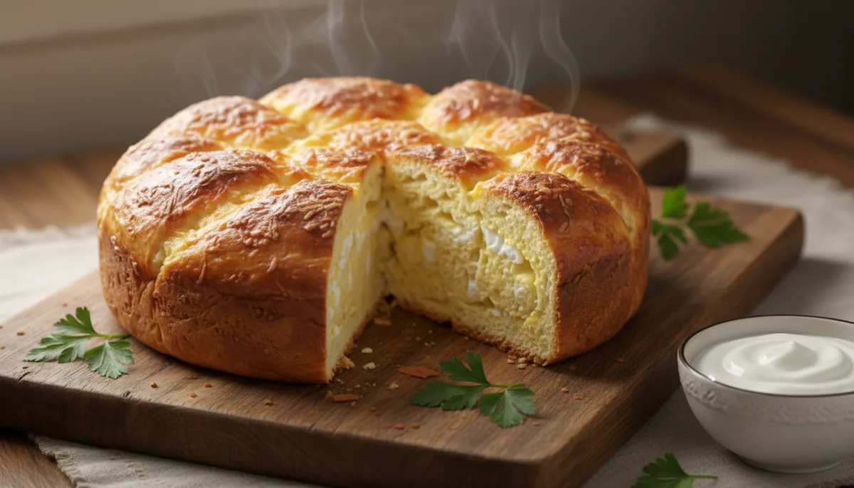 Bulgarian Tutmanik (Cheese and Egg Bread) with Yogurt