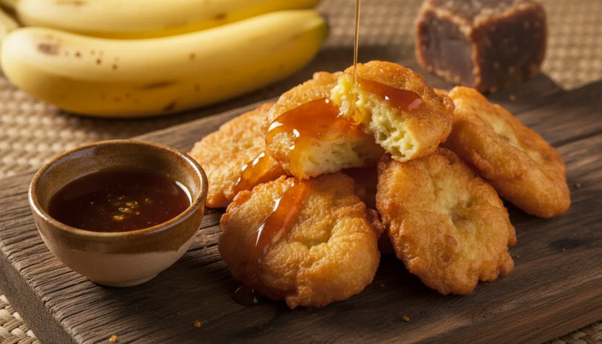 Buñuelos Birmanos de Plátano con Jarabe de Jaggery