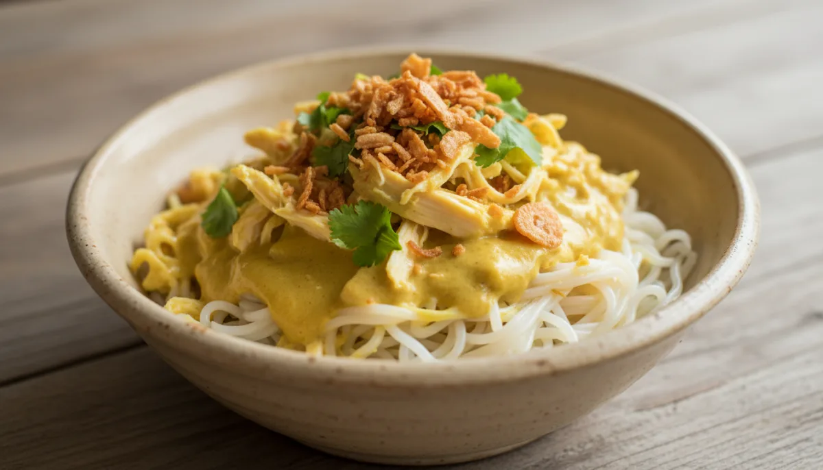 Burmese Mont Di: Rice Noodle Salad with Chicken and Chickpea Flour Dressing