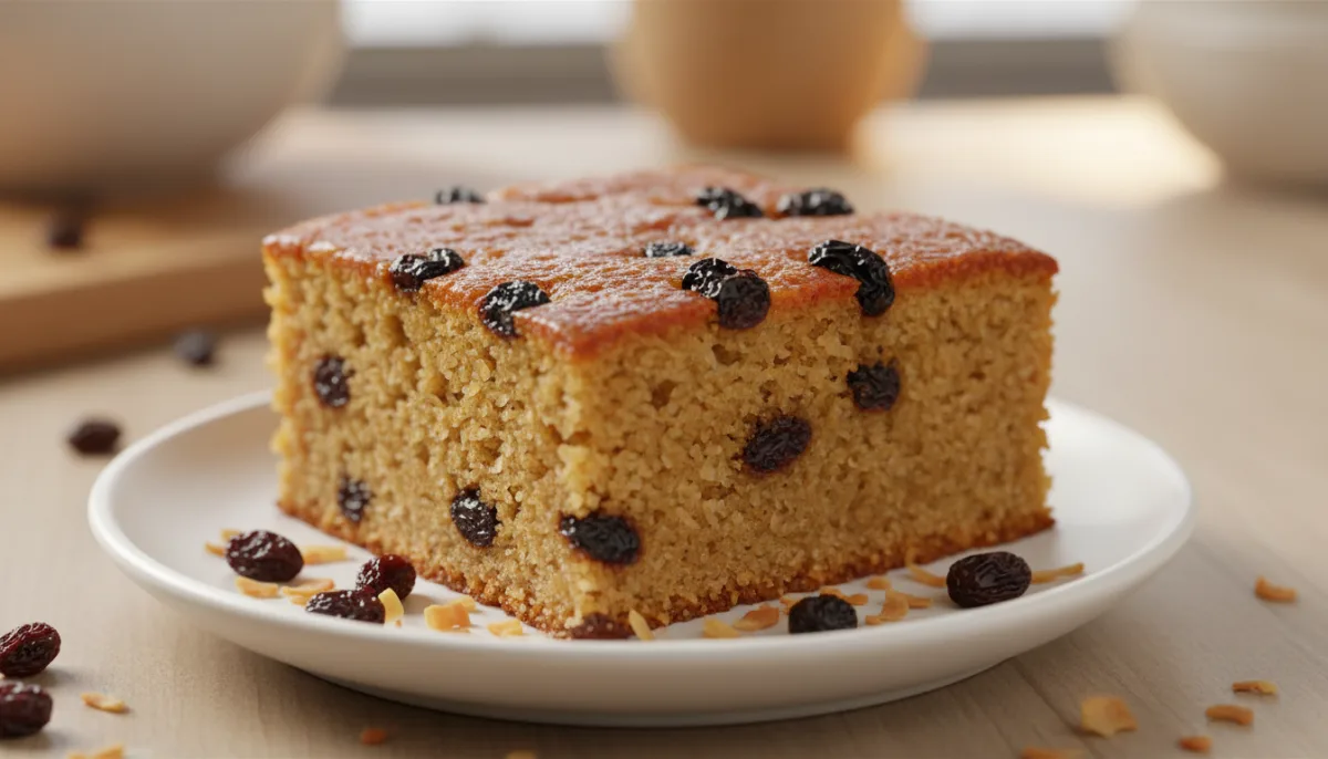 Sanwin Makin Birmanês (Bolo de Sêmola) com Coco e Passas