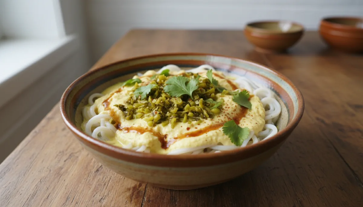 Σαλάτα με Νουντλς και Τόφου από Ρεβύθια (Tofu Nway) με Τουρσί Λαχανικά
